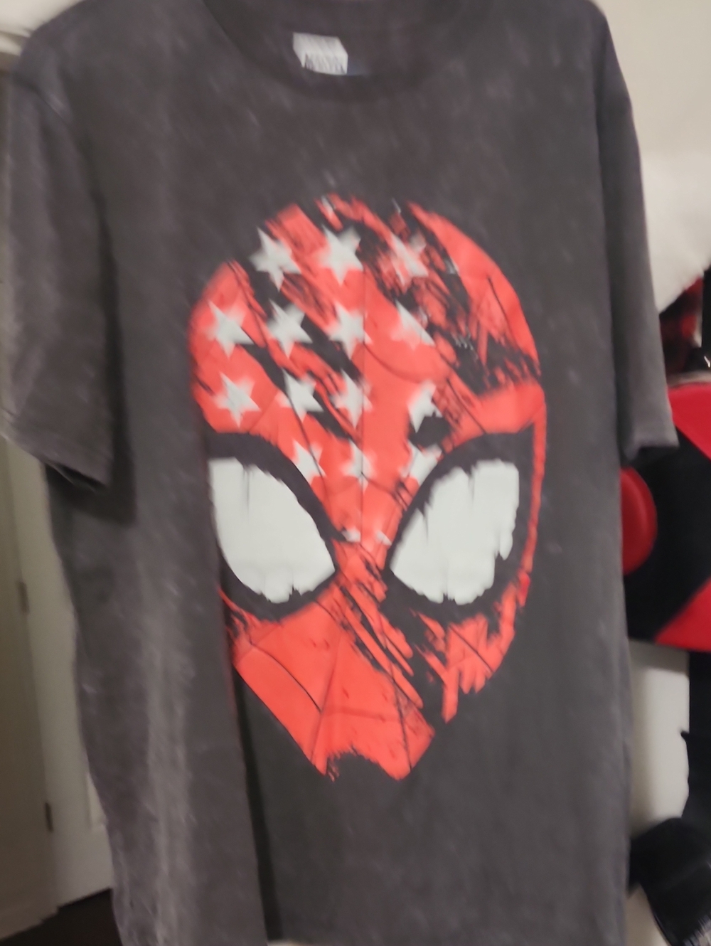 Marvel Gray Short Sleeve Tee with Red & White Spider Mask Graphic